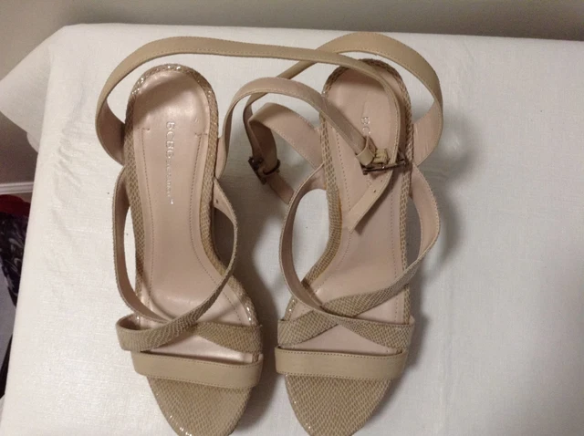 BCBGENERATION BCBG WOMEN S Rizza Beige Leather Wedge Sandals Size