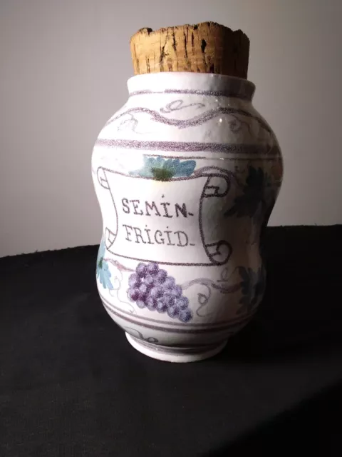 Albarello, Pot Pharmacie, Faïence Terre Cuite Émaillée, Vase, Fin Xix/ Début Xx