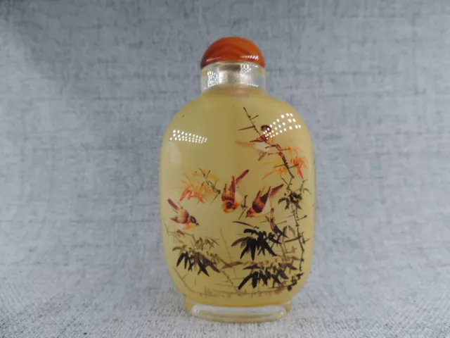 Chinese Handmade Inside Painted Bird Pattern Glass Snuff Bottle 2