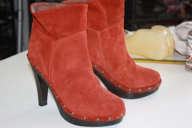 MINELLI  Bottines Boots Velours Brique Doublées Cuir Talons Hauts T 38 ETAT NEUF