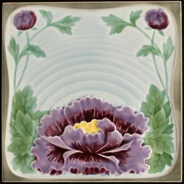 Attractive Original  Art Nouveau tile C 1900  purple flower