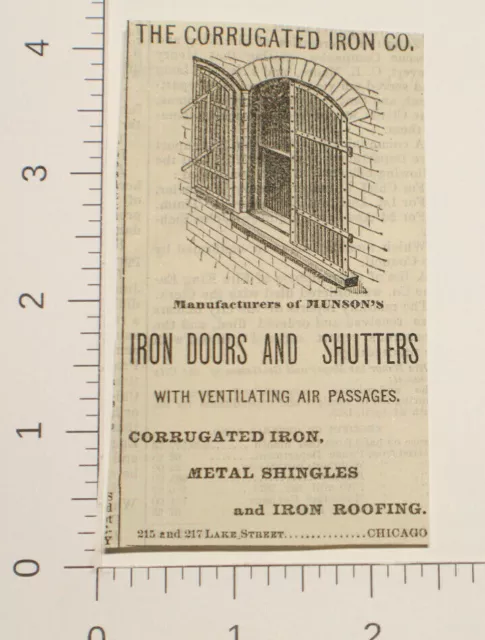 Victorian 1870's Print Ad Corrugated Iron Co. Doors and Shutters Roofing