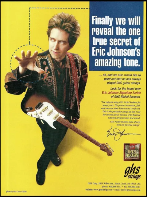 Eric Johnson Signature GHS Nickel Rockers guitar strings ad 2002 advertisement
