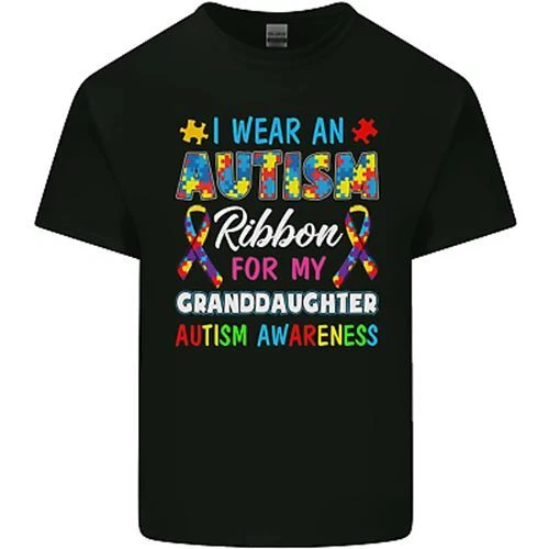 T-shirt Coton Homme Sensibilisation Autisme - Ruban Puzzle - Marque Gildan - Sur Mesure