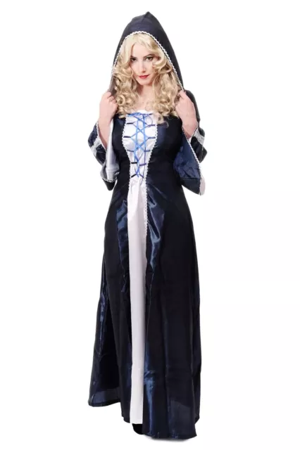 Kostüm Damenkostüm Blaues Kleid Haube Mittelalter Elfe Fee Magierin Cosplay L080