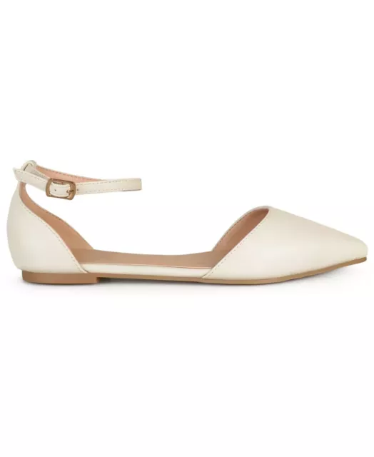 Journee Collection Reba Ankle Strap Pointed Toe Flats Bone Size 7 2