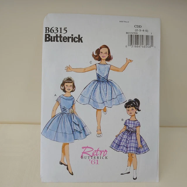 Butterick B6317 - abito ragazza con gonna piena retrò 1961 repro età 2-3-4-5 non tagliato