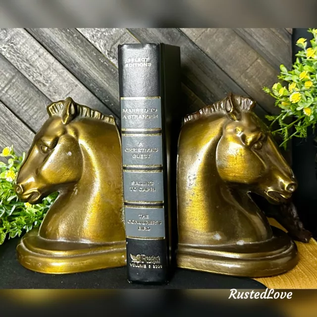 Bookends Antiqued Solid Molded / Cast Brass Horse Head bookends / paperweights *