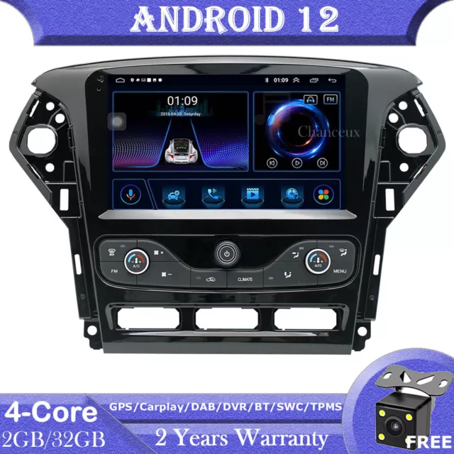 9"Android 12 Head Unit Radio GPS SAT Navi DVR Carplay For Ford Mondeo MK4 11-13