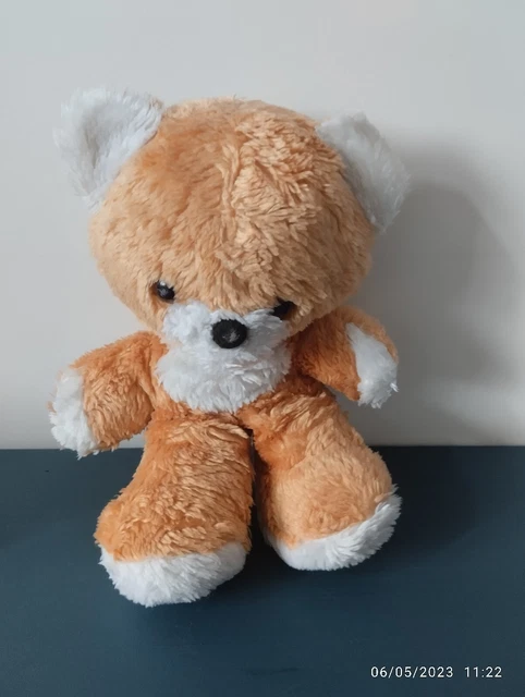 Vintage Peluche Doudou Ours Orange Et Blanc