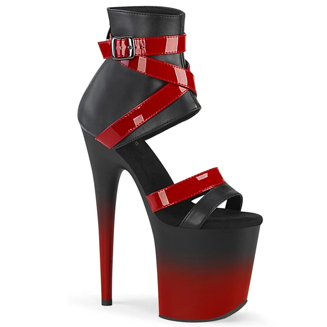 FLAMINGO-800-15 Pleaser Sandales Talons Hauts Noir Rouge Vernis Mat Dégradé