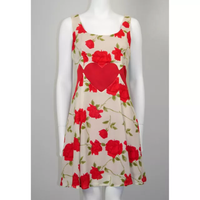 MOSCHINO 1990s 2000s Vintage Floral Rose Print Hearts Mini Dress Kleid 36/Small