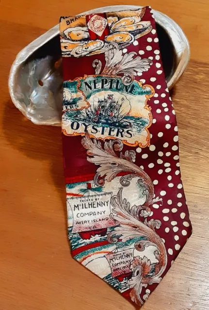 TABASCO Novelty Necktie King Neptune Oysters Hot Sauce 100% Silk Tie