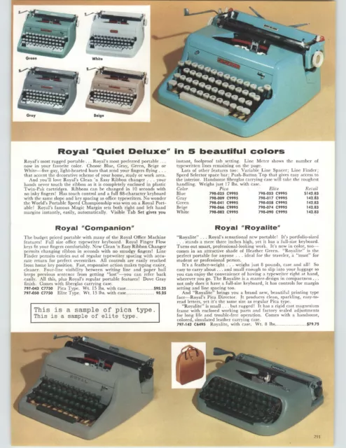 1959 PAPER AD 2 Sided Royal Smith Corona Portable Electric Typewriter COLOR