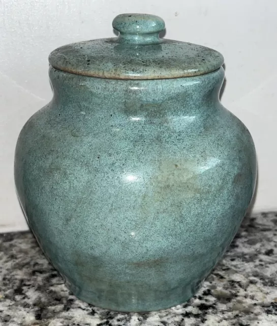 Pisgah Forest Pottery Arden North Carolina Covered Jar Beautiful Aqua Glaze