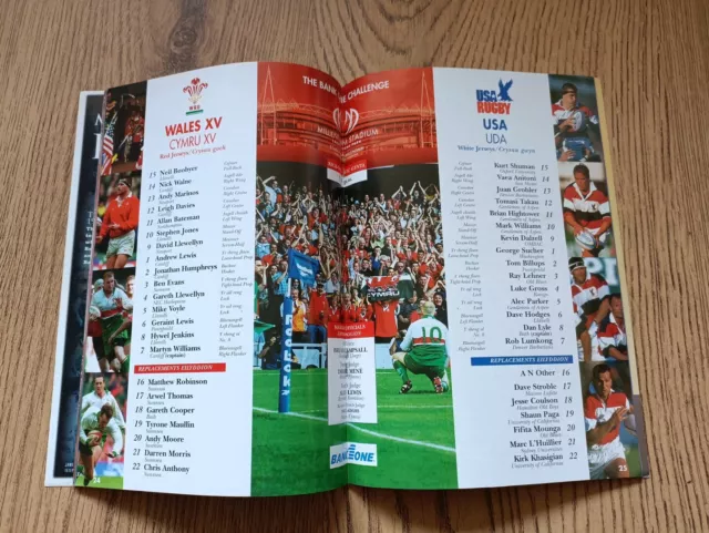 Wales XV v USA 1999 Rugby Programme 2