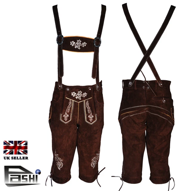 Oktoberfest Suede Leather Bavarian Shorts with Suspenders 36" / EU 52 Beerfest