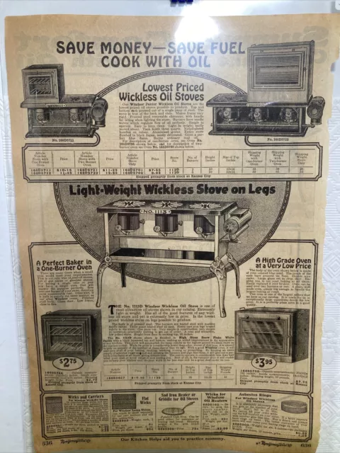 1918 Antique Montgomery Ward Catalog Page Windsor Stoves Oil Stoves