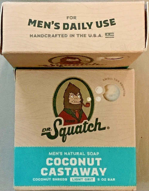 2 jabón de barra totalmente natural Dr. Squatch para hombre con arena ligera, náufrago de coco