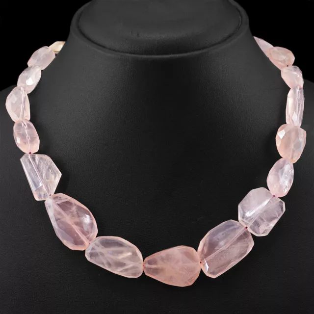 Rare 347.00 Cts Natural Rich Pink Rose Quartz Faceted Beads Necklace Strand