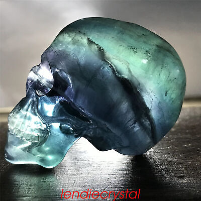 1pc Natural fluorite skull quartz crystal carved skull reiki healing