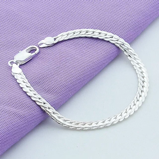 925 Sterling Silver Filled 5mm Flat Snake Bracelet Bangle Women Men Jewelry Gift
