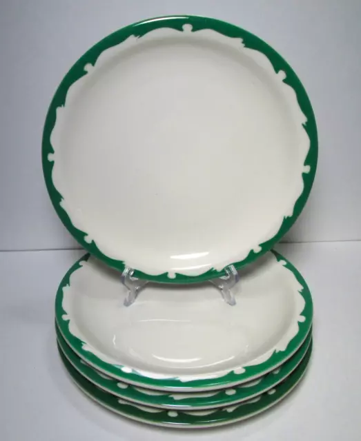 4 Buffalo China Crest Green Dinner Plates 9" Vintage Restaurant Ware 1962 Wave