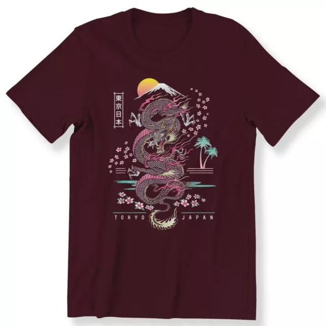 T-shirt donna giapponese Tokyo Dragon Asian ispirata al neon retrò anni '80 stile