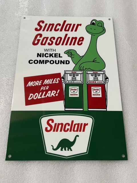 Sinclair Dino Nickel Gasoline MOTOR OIL Gas Vintage Style Steel  Pump Plate Sign