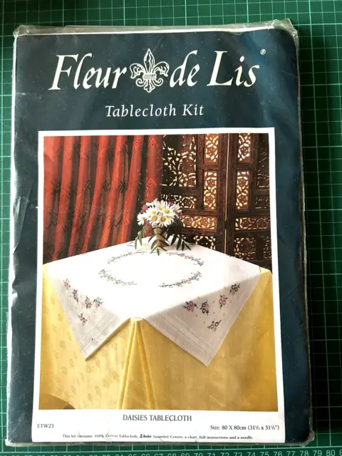 Fleur de Lis DAISIES Cotton Tablecloth Embroidery Kit  - 80cm x 80cm ETW23