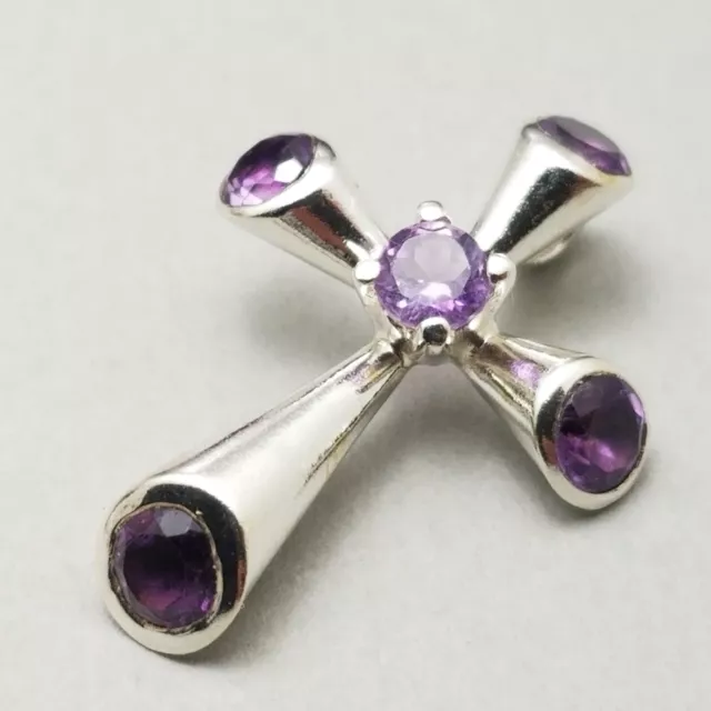 Solid Sterling Silver Amethyst Cross Necklace Pendant - 2.6g