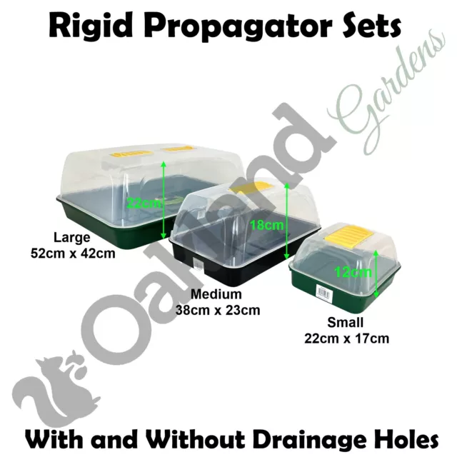 Vented Propagator Seed Tray Set Cover Lid 22cm 38cm 52cm Solid Rigid Gravel Tray