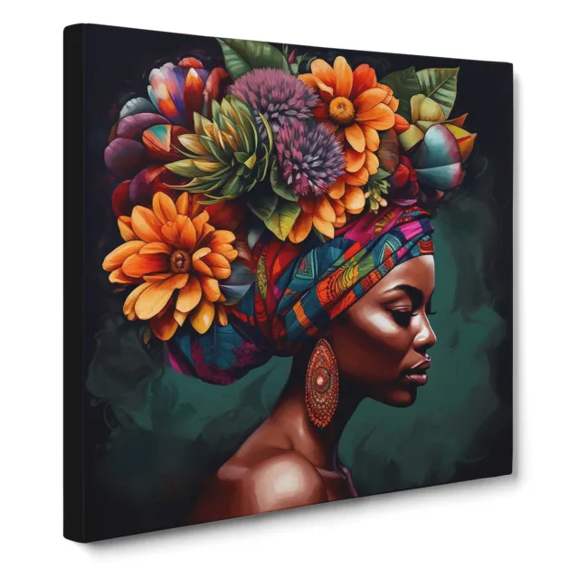 African Woman Floral Art No.3 Canvas Wall Art Print Framed Picture Home Decor