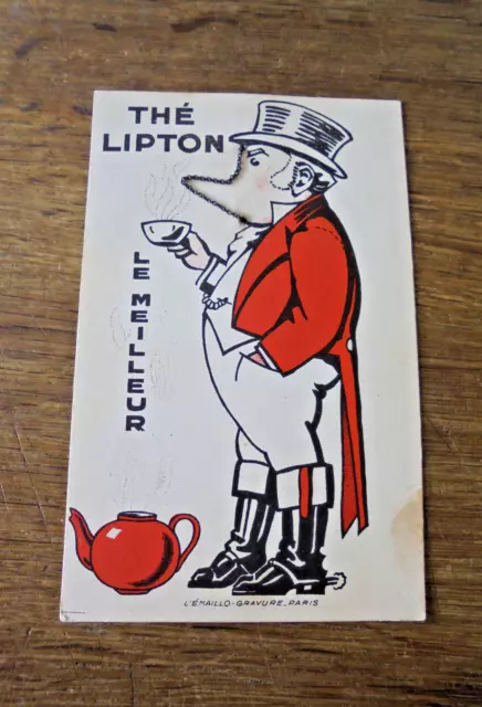 Ancienne Carte publicitaire  THE LIPTON nez mobile en chaîne L'Emaillo Gravure 3