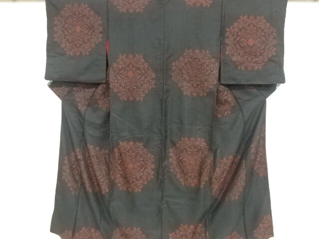 40333# Japanese Kimono / Antique Kimono / Meisen / Woven Floral Plants