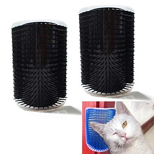 Hub's Gadget 2 Pack Cat Self Groomer, Wall Corner Massage Comb Grooming Black