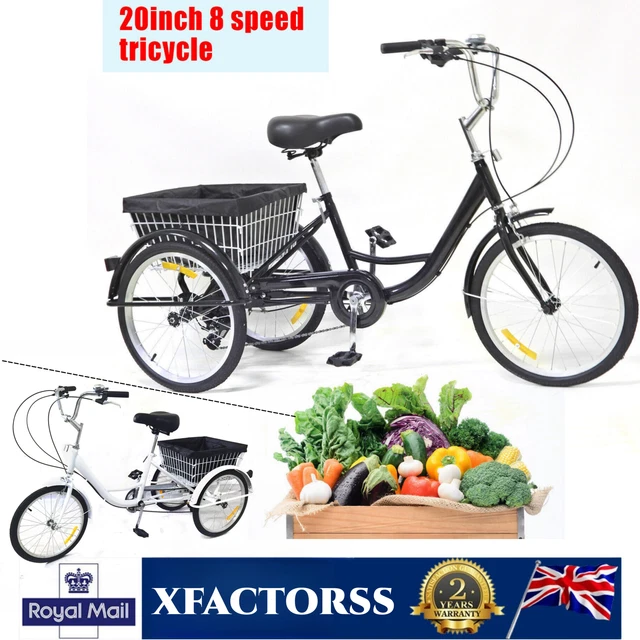 20-inch Adult Tricycle With Foldable Passenger Seat - Three Wheel Cargo Cruiser Bike