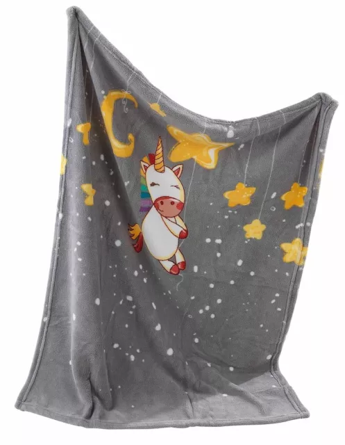 Babydecke Kinderdecke Kuscheldecke Tagesdecke Einhorn Sterne Motiv Grau 75x100