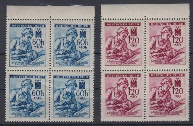 Böhmen + Mähren 111-112 Oberrand 4er Bl. Rotes Kreuz 60 H+ 40 H, 1,20 K+ 80 H **