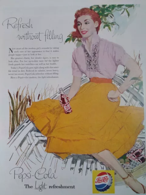 Pepsi Cola Print Ad Original Rare Vtg 1950s Pretty Girl Delco Boat Outboard USA