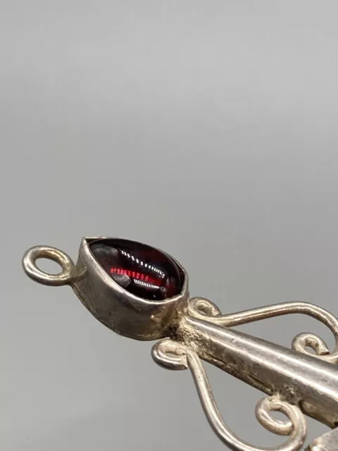 VINTAGE STERLING SILVER Red Garnet Pendant Rare Find Unique Design $25. ...