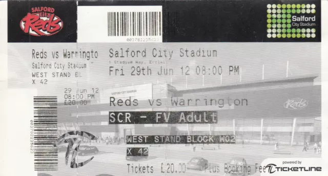 Ticket - Salford City Reds v Warrington Wolves 29.06.2012