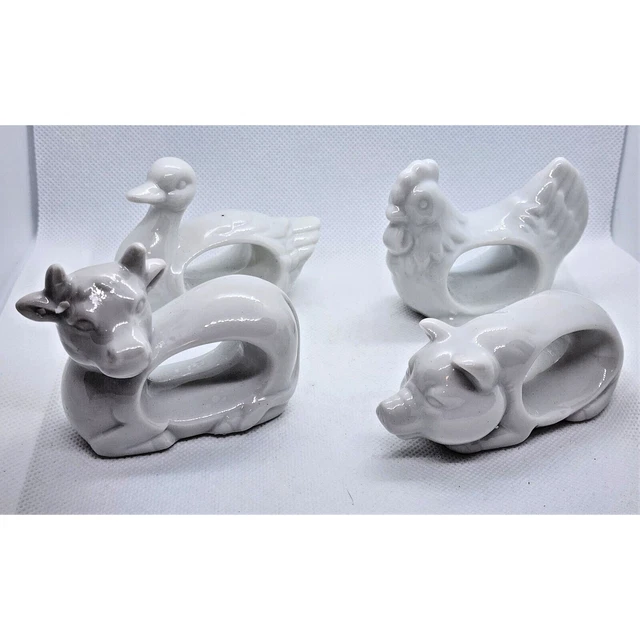 4 Anneaux De Serviette En Porcelaine – Fleurs – Chine – Excellent état