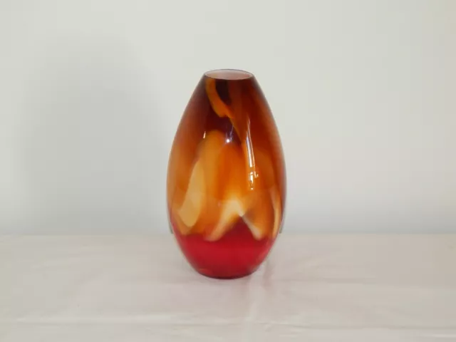 ANCIEN VASE en VERRE Soufflé à la Bouche Couleur Marron Rouge