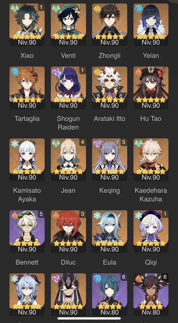 AETHER : COMPTE Genshin Impact EU / AR 50 / 7 personnages 5★ / 1 armes