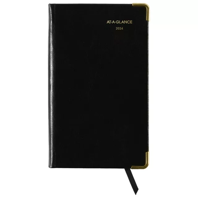 ATAGLANCE FINE DIARY 2024 Weekly Monthly Diary Black Pocket 3 x 5