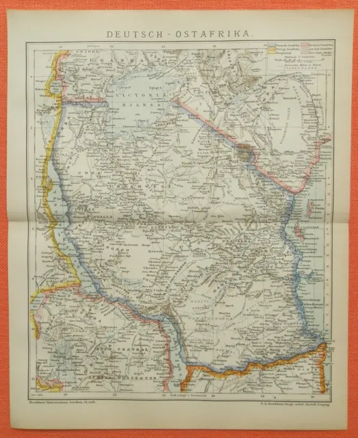 DEUTSCH-OSTAFRIKA DOA Tansania Sansibar Unjamwesi Kolonien LANDKARTE Dez. 1895