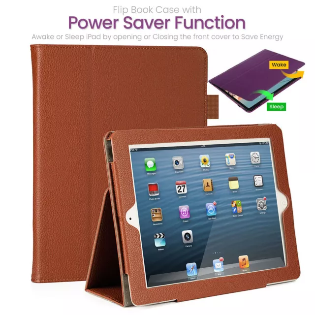 Protective Flip Stand Leather Case Cover for iPad 2nd, 3rd, and 4th Generation