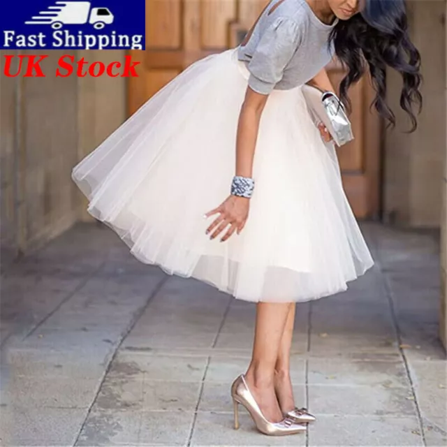 Women A Line Tulle Tutu Skirt Layered Elastic Waist Princess Ballet Dress Party