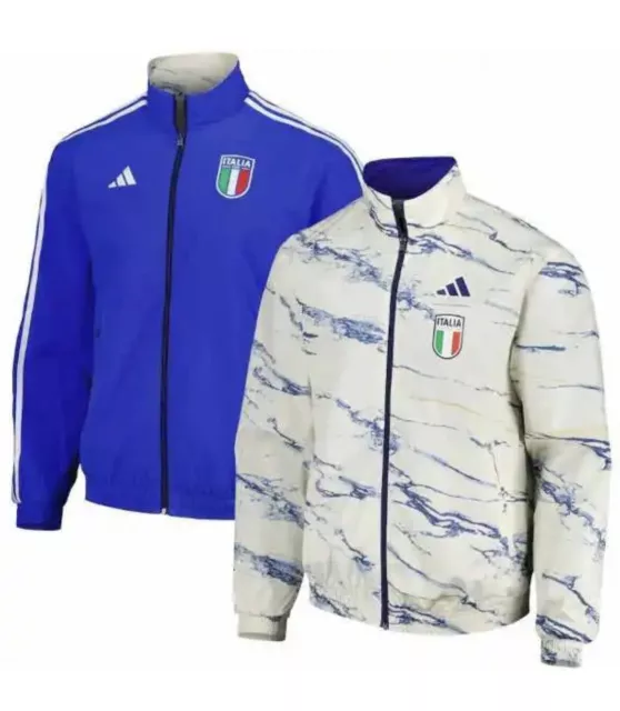 Italy Anthem Jacket 22/23 White/Blue Reversible adidas MEDIUM Men Soccer ITALIA